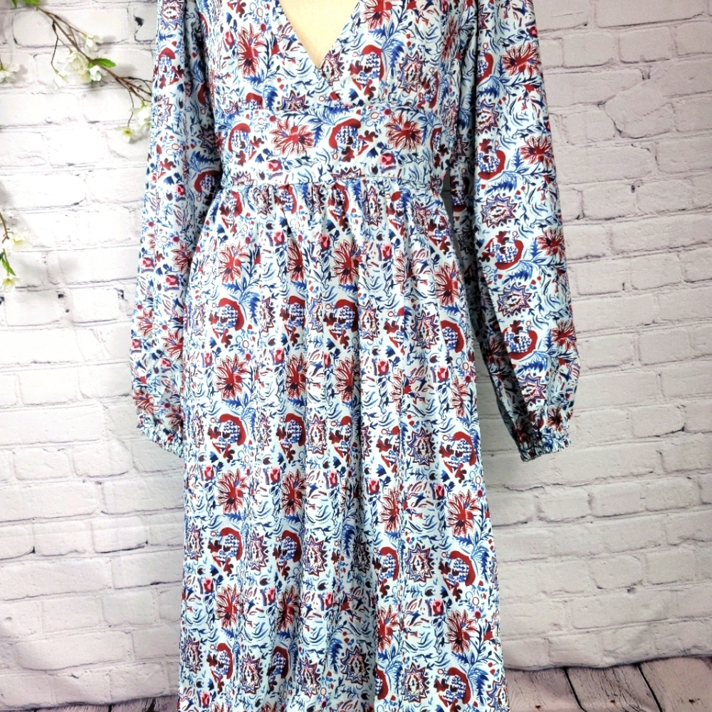 MISSLOOK FLORAL PRINT LONG SLEEVE MAXI DRESS SZ M